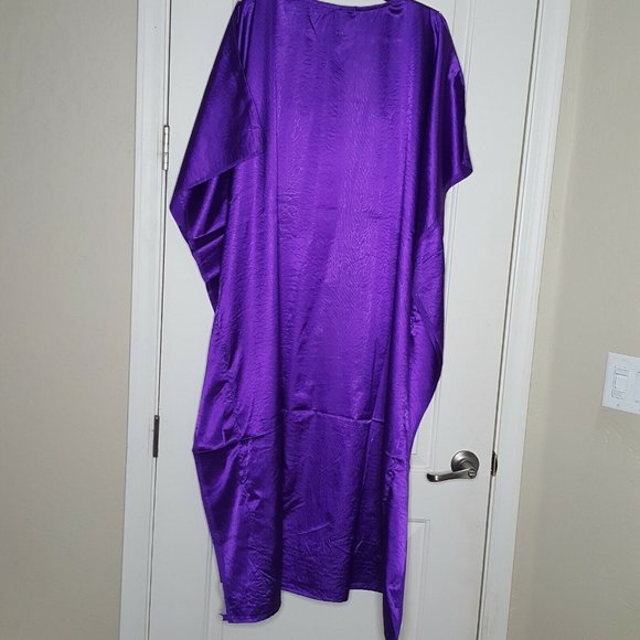 MEETU MAGIC Purple Embroidered Muumuu Kaftan One Piece Tunic Caftan Pull Over - Picture 4 of 5